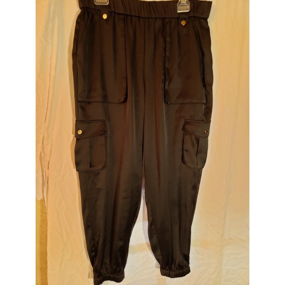 Women's International Concepts Black Silky Cargo Pants Size 1X